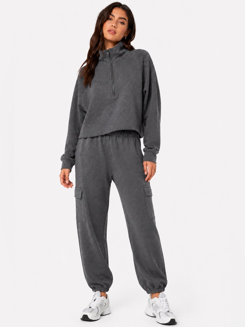 Express Charcoal Gray Lounge Set Quarter Zip Pullover Jogger Pants 2 Piece Set L